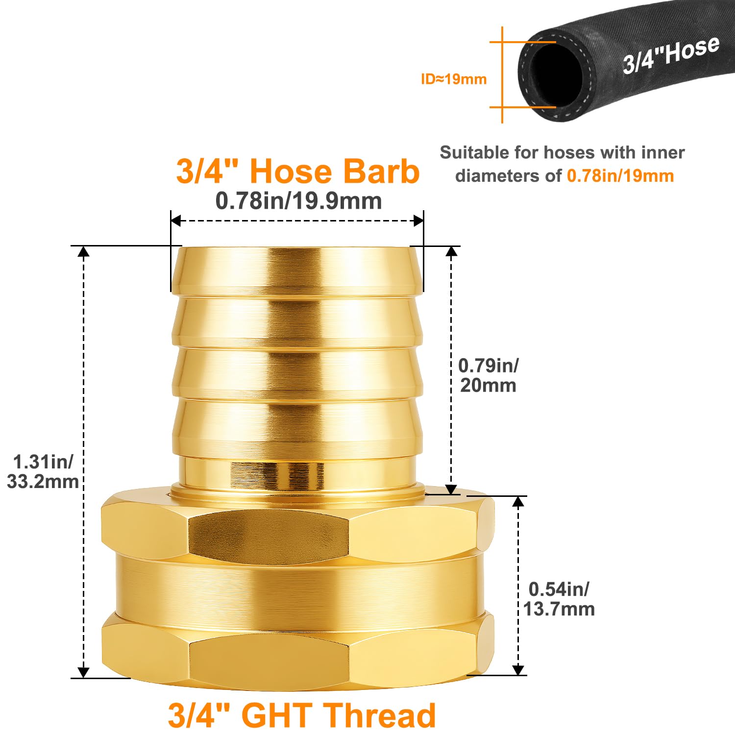 SIGURANTA 3/4" Hose Fitting Female Connector with rubber rings