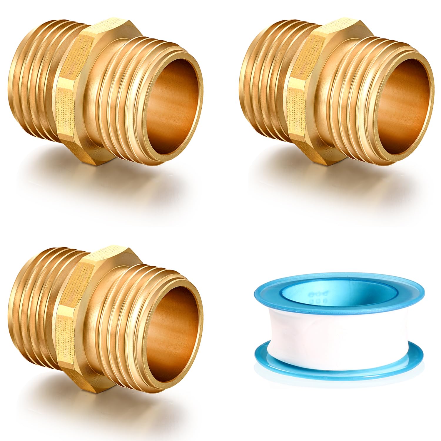 SIGURANTA Male to Male Brass Hose Adapter 3-pack with sealing tape