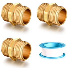 SIGURANTA Male to Male Brass Hose Adapter 3-pack with sealing tape
