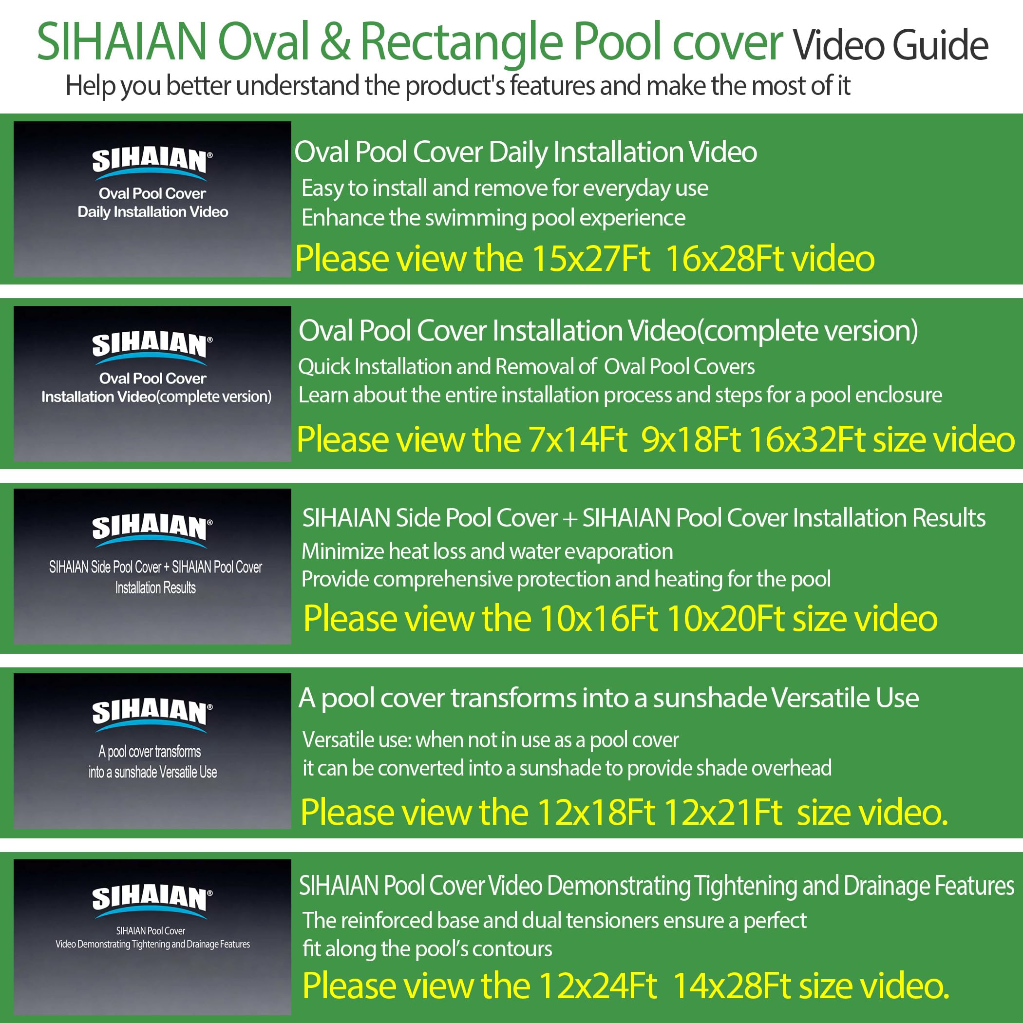 SIHAIAN 12x21Ft Oval Pool Cover against strong wind