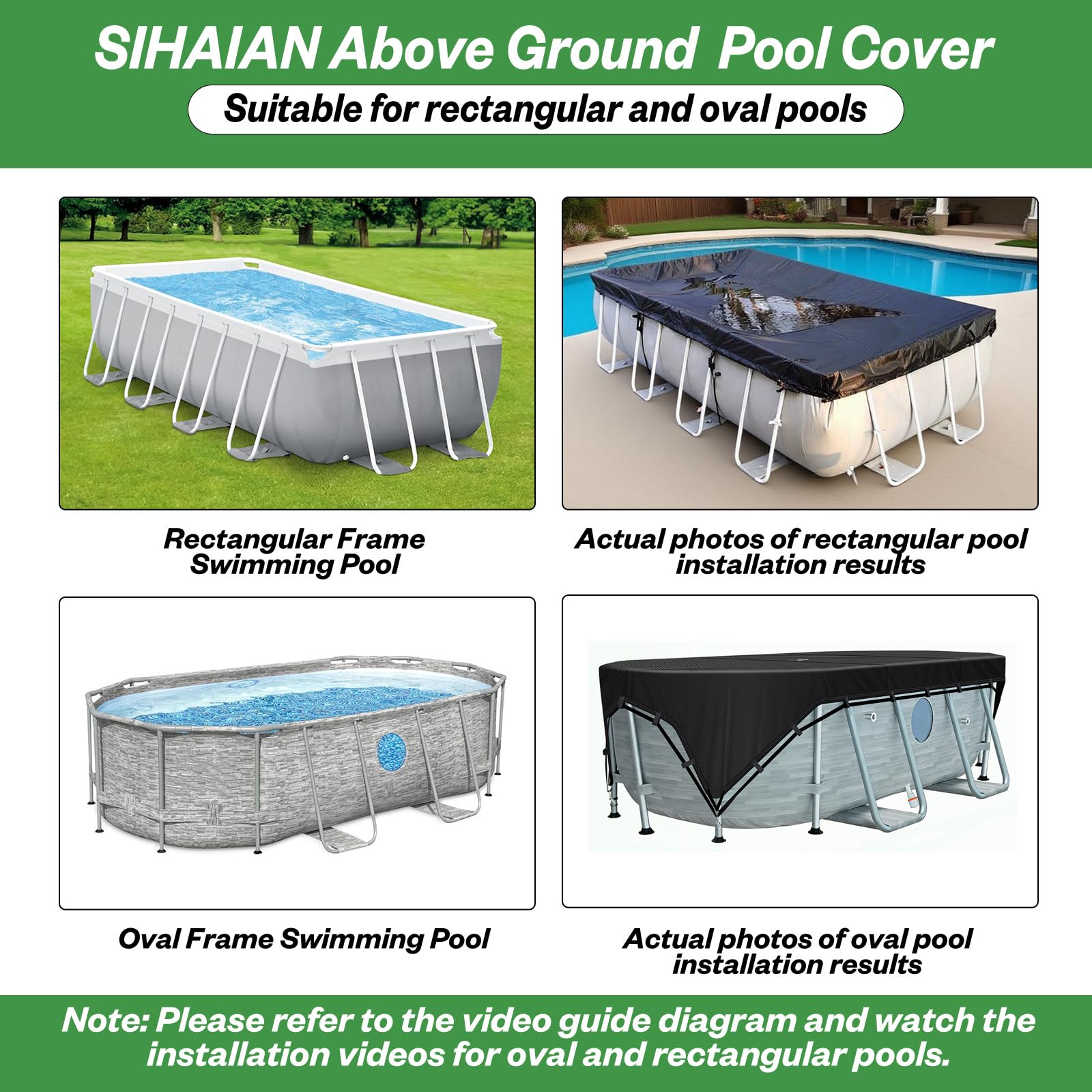 SIHAIAN 12x21Ft Oval Pool Cover with openable drain