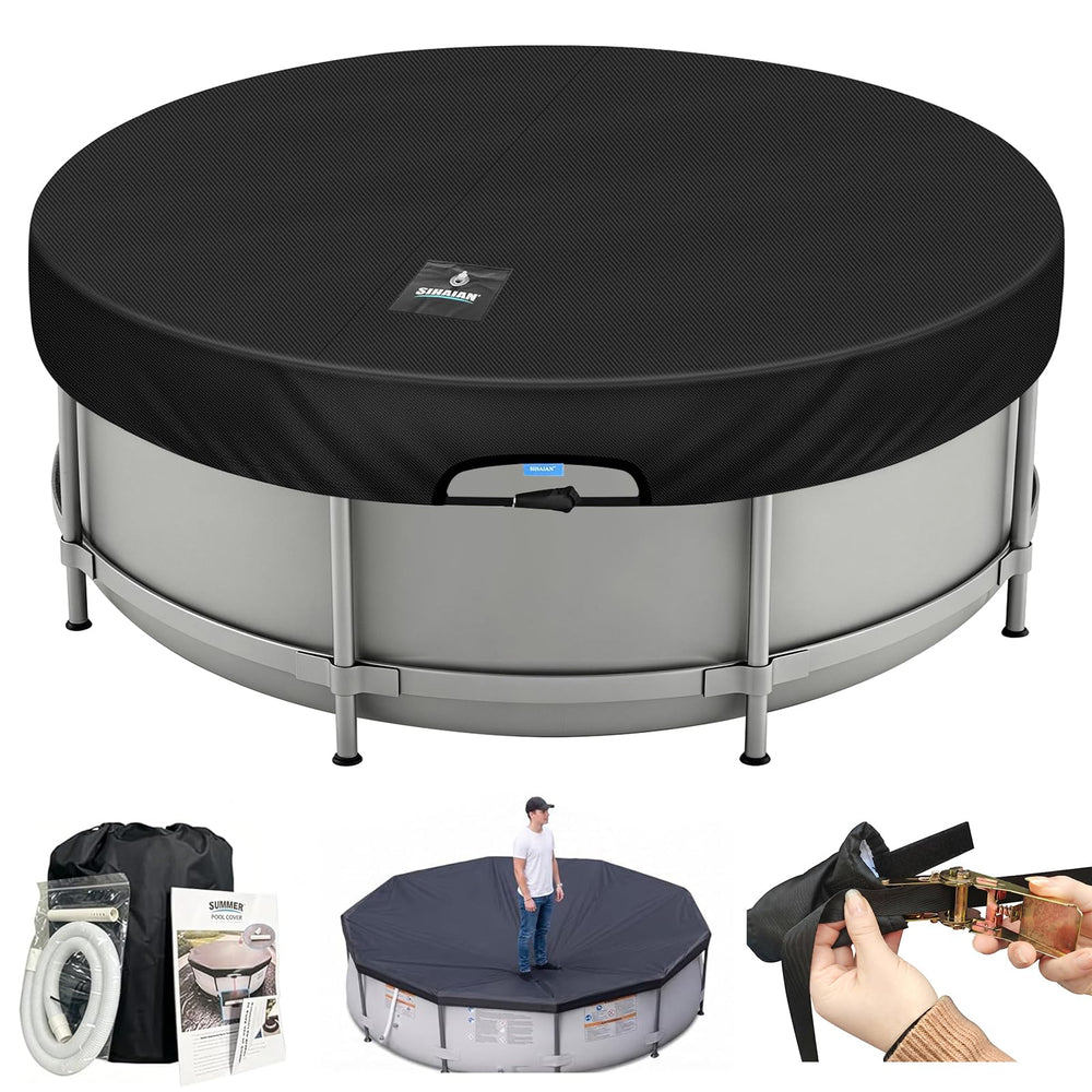 SIHAIAN 14 Ft Round Pool Cover black fabric front view