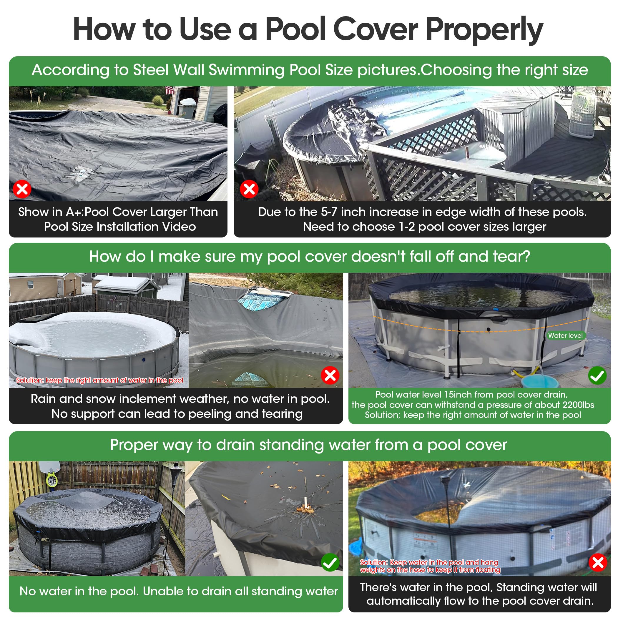 SIHAIAN 14 Ft Round Pool Cover colour and size specifications