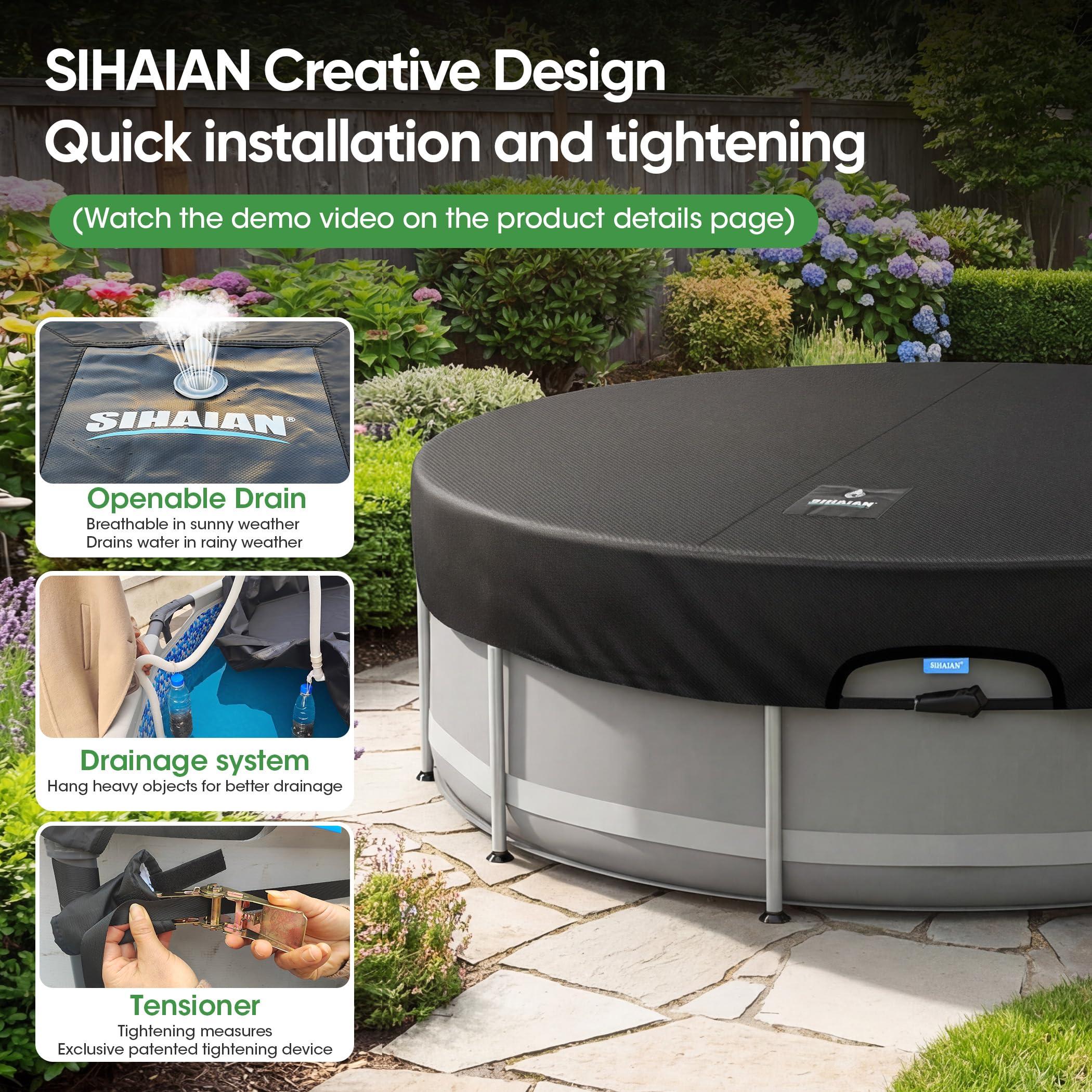 SIHAIAN 14 Ft Round Pool Cover on a pool