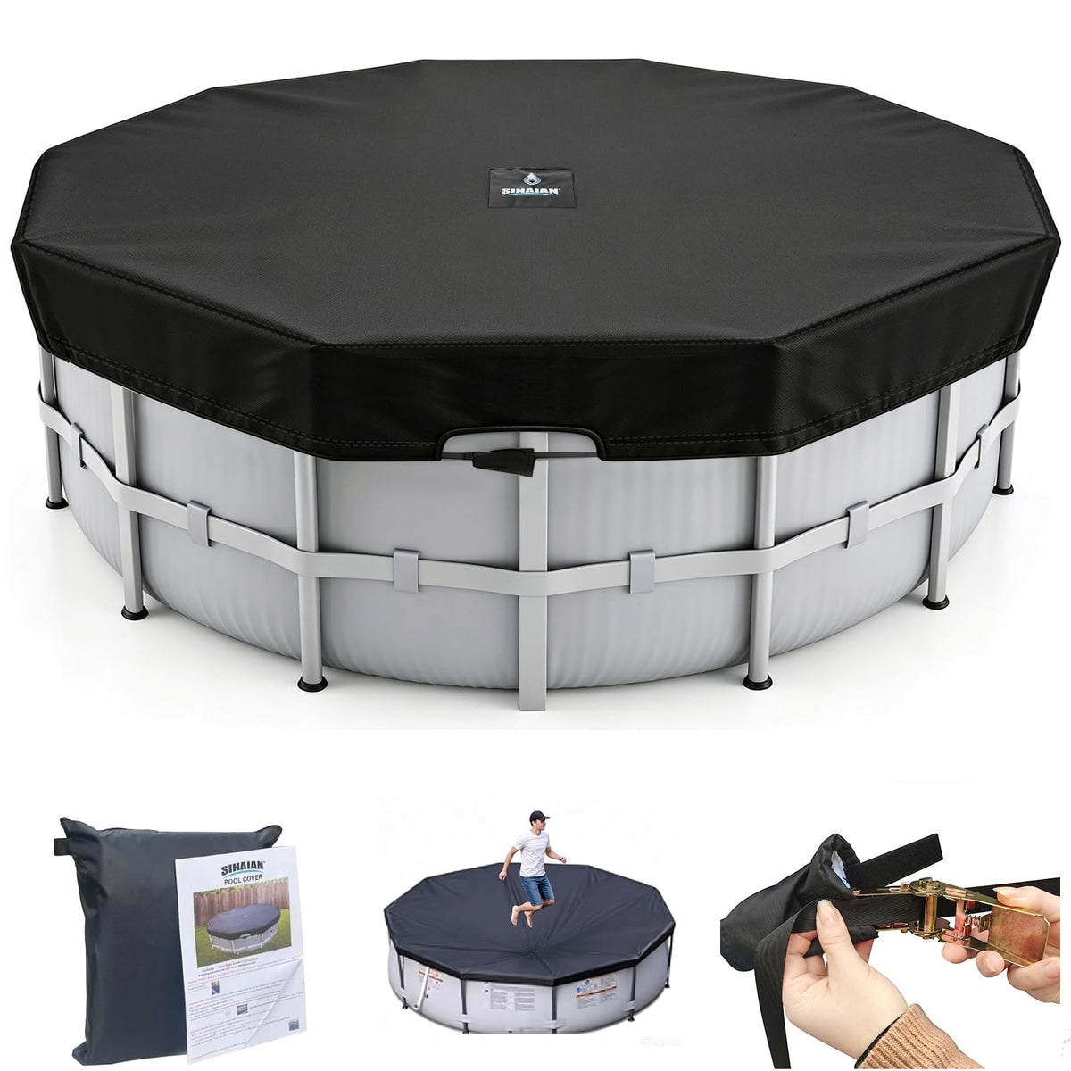 SIHAIAN 20Ft Round Pool Cover black model front view