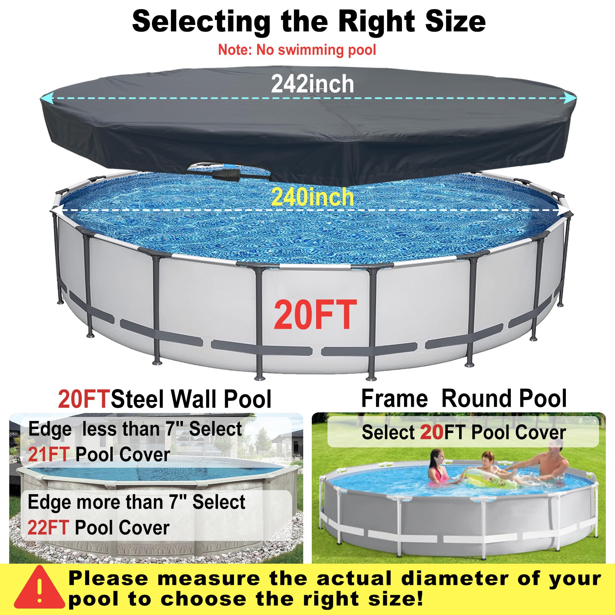 SIHAIAN 20Ft Round Pool Cover with drainage design