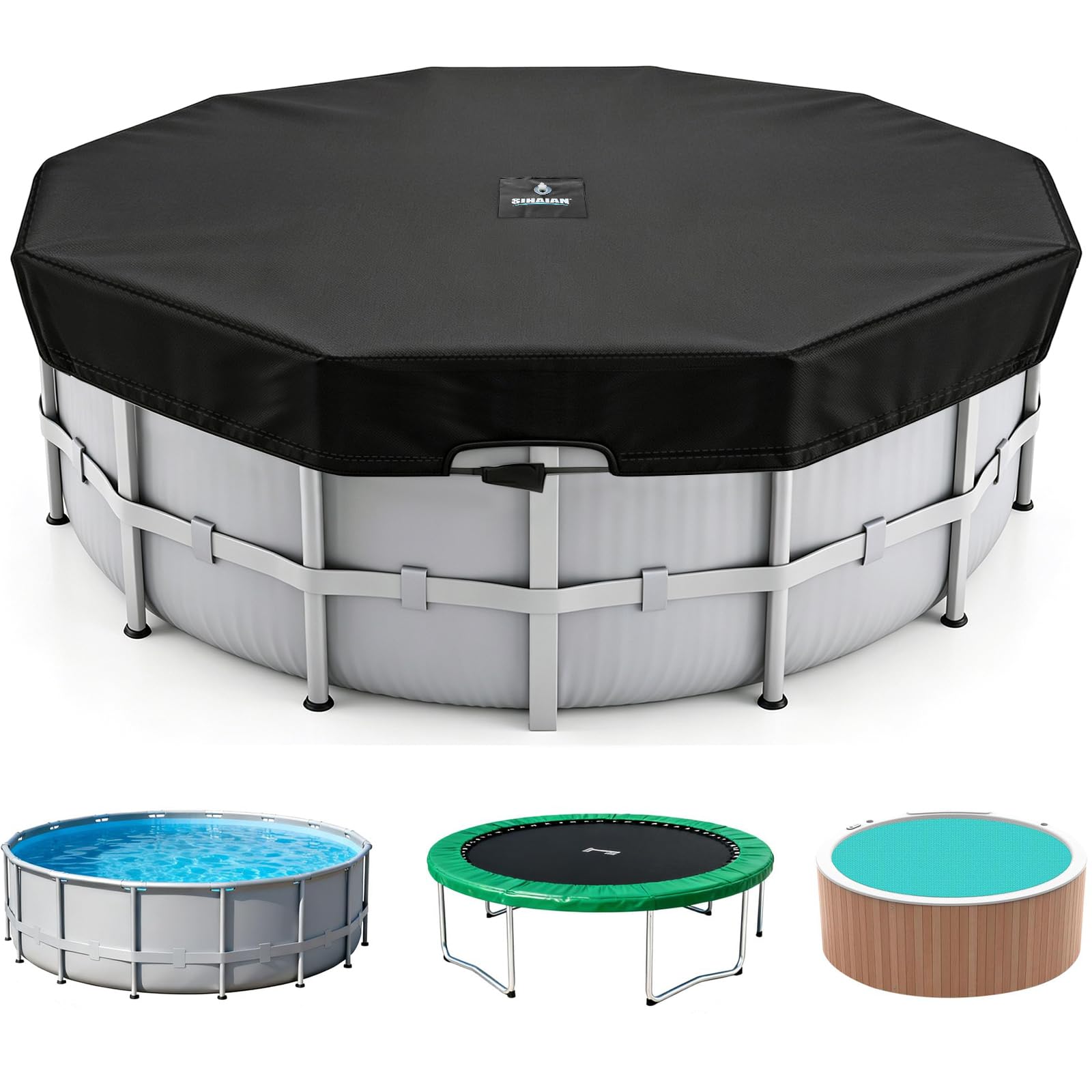 SIHAIAN 8Ft Round Pool Cover black front view