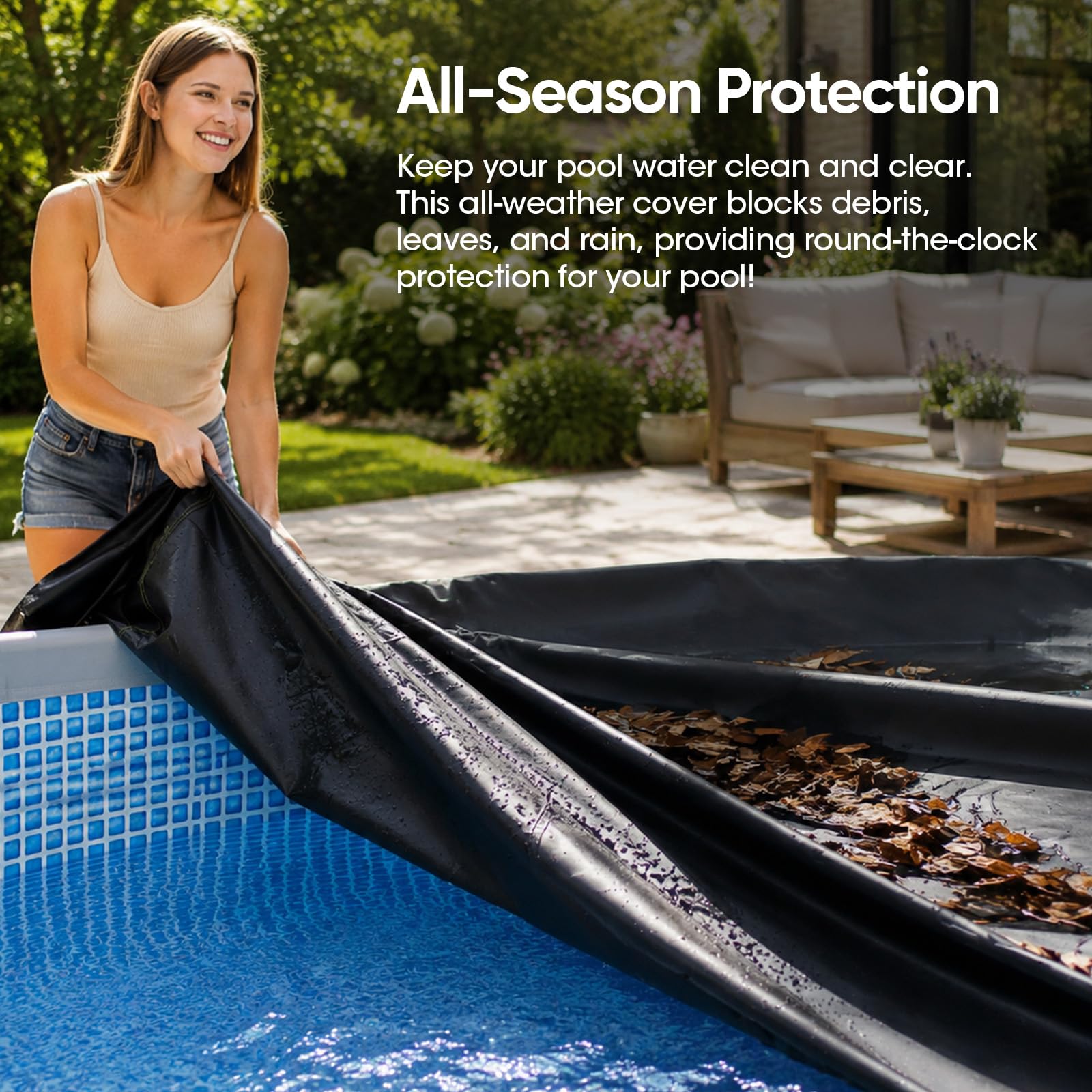 SIHAIAN 8Ft Round Pool Cover during rainy conditions