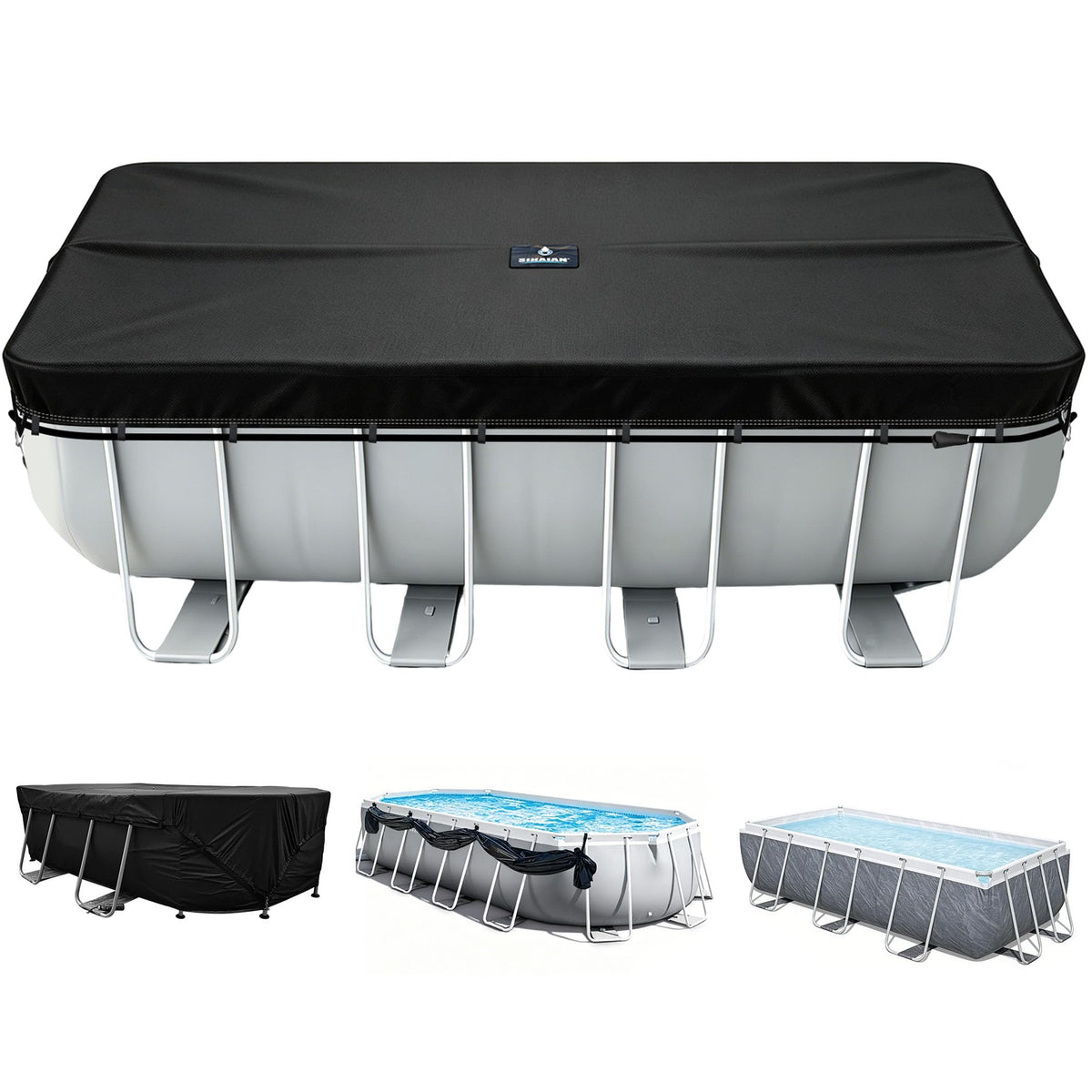 SIHAIAN 9x18Ft pool cover front view in black