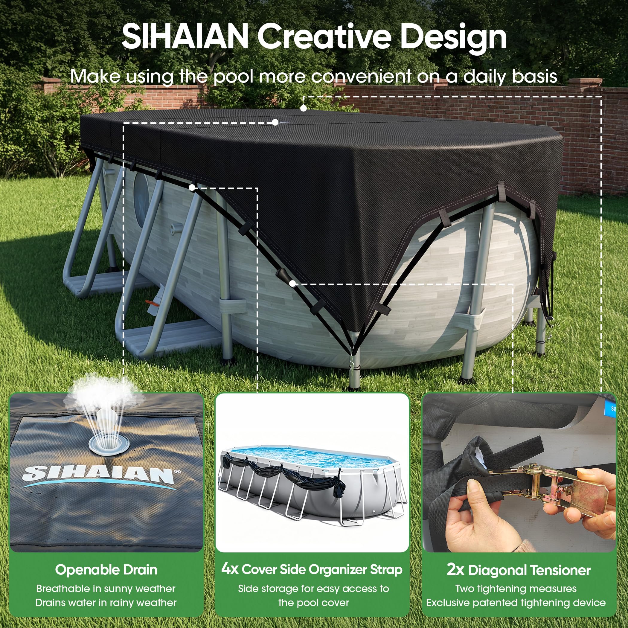 SIHAIAN Pool Cover pack including mounting hardware