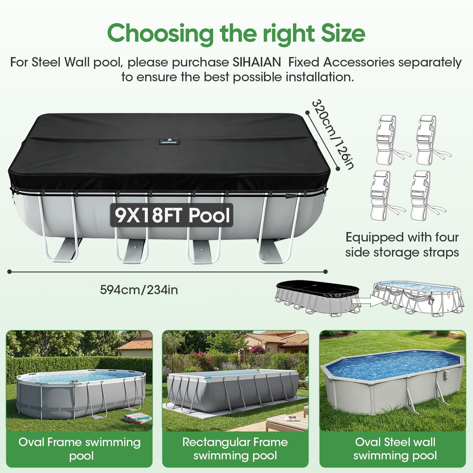 SIHAIAN pool cover showing built-in drainage system