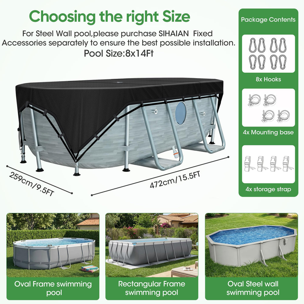 SIHAIAN pool cover showing D-ring mounting bases