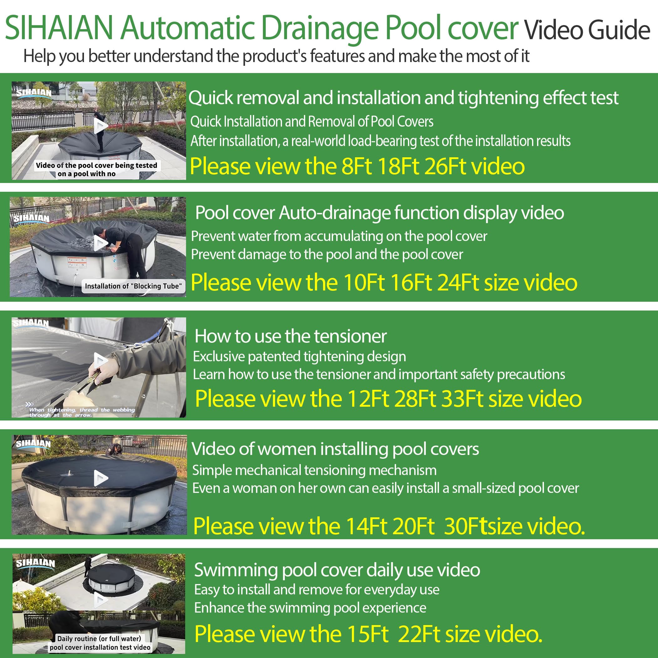 SIHAIAN pool cover showing UV protection