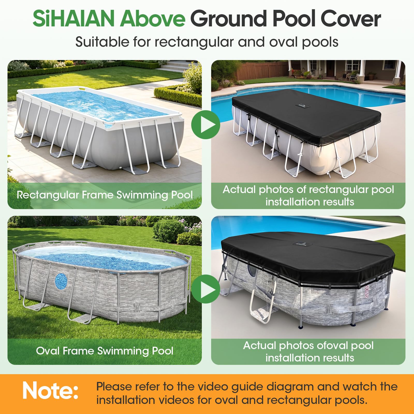 SIHAIAN pool cover side view with tensioning straps