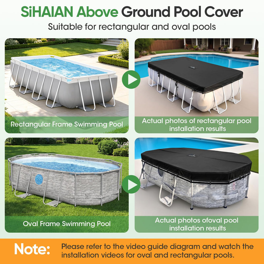 SIHAIAN pool cover side view with tensioning straps