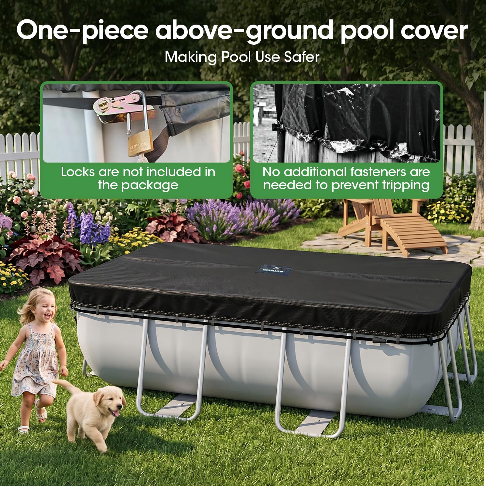 SIHAIAN pool cover with locking slots for safety