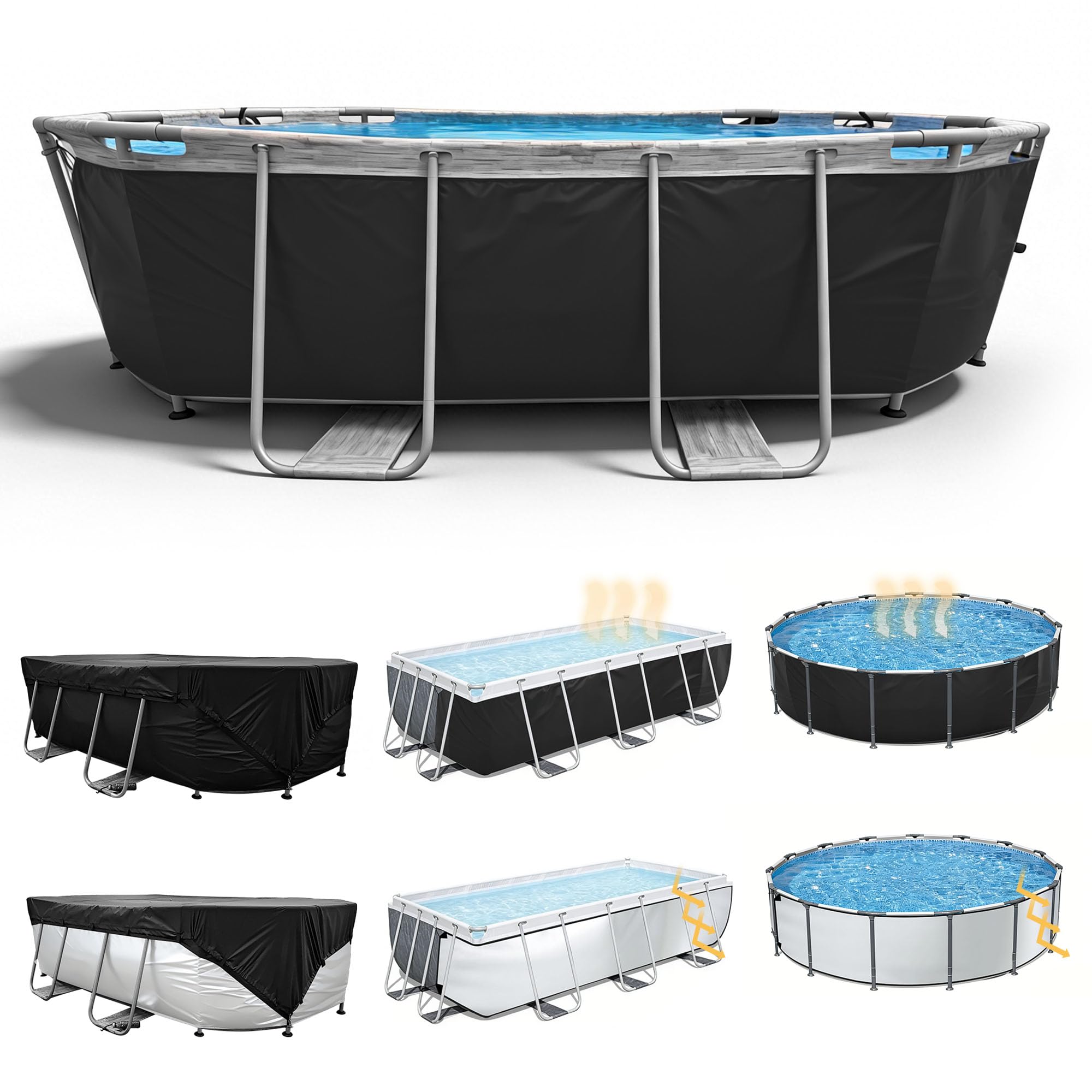 SIHAIAN Pool Side Cover 2 Set black and silver design