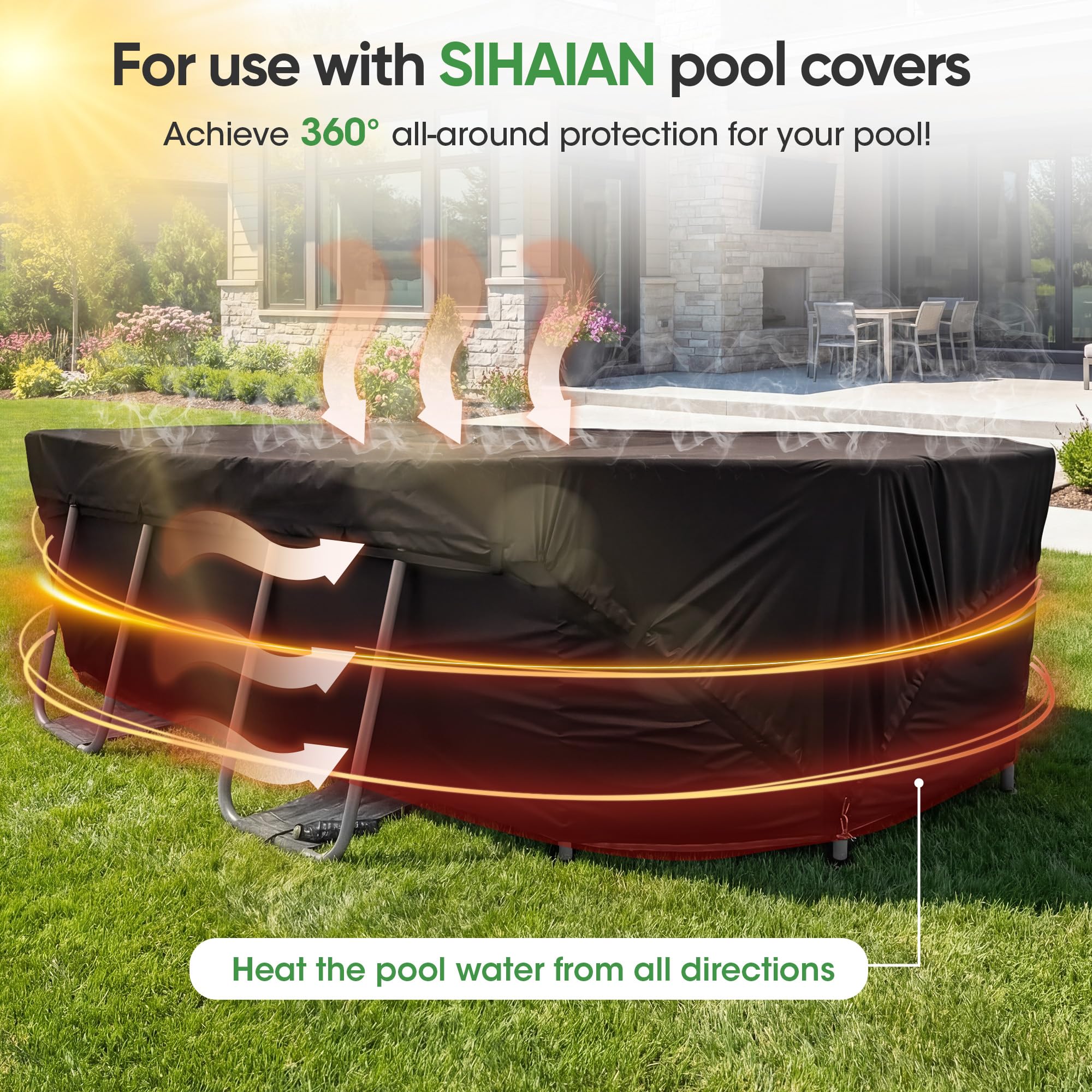 SIHAIAN Pool Side Cover showcasing black heat-absorbing side