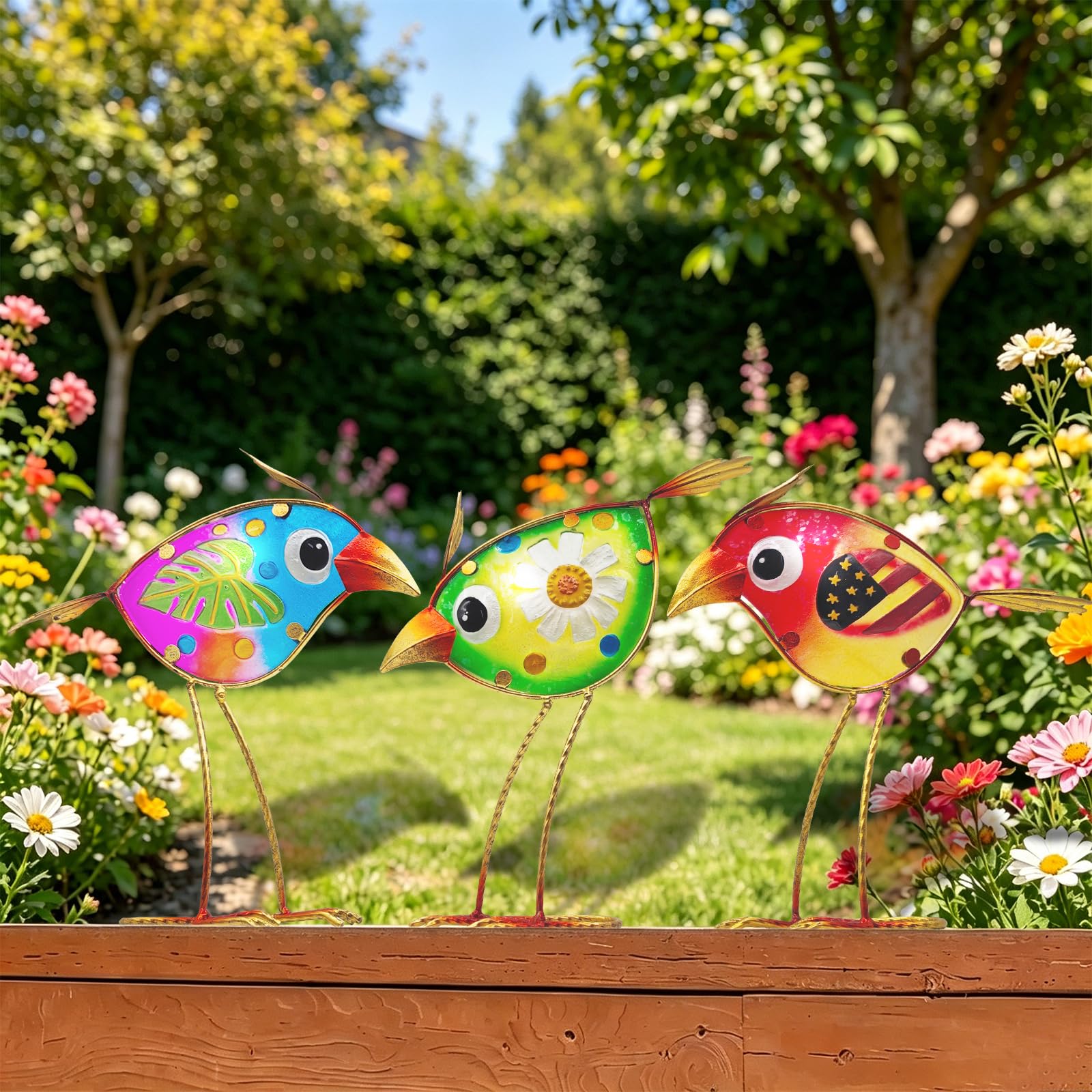 SILERUR colorful glass bird garden decor front view