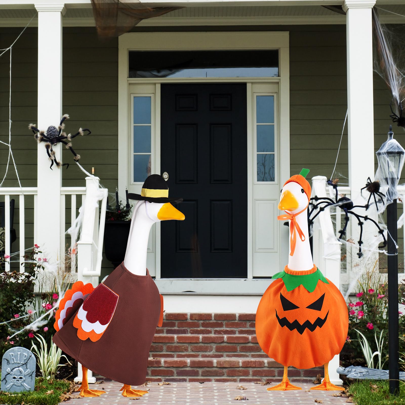 Silicherry Goose Outfit displayed on a lawn goose statue