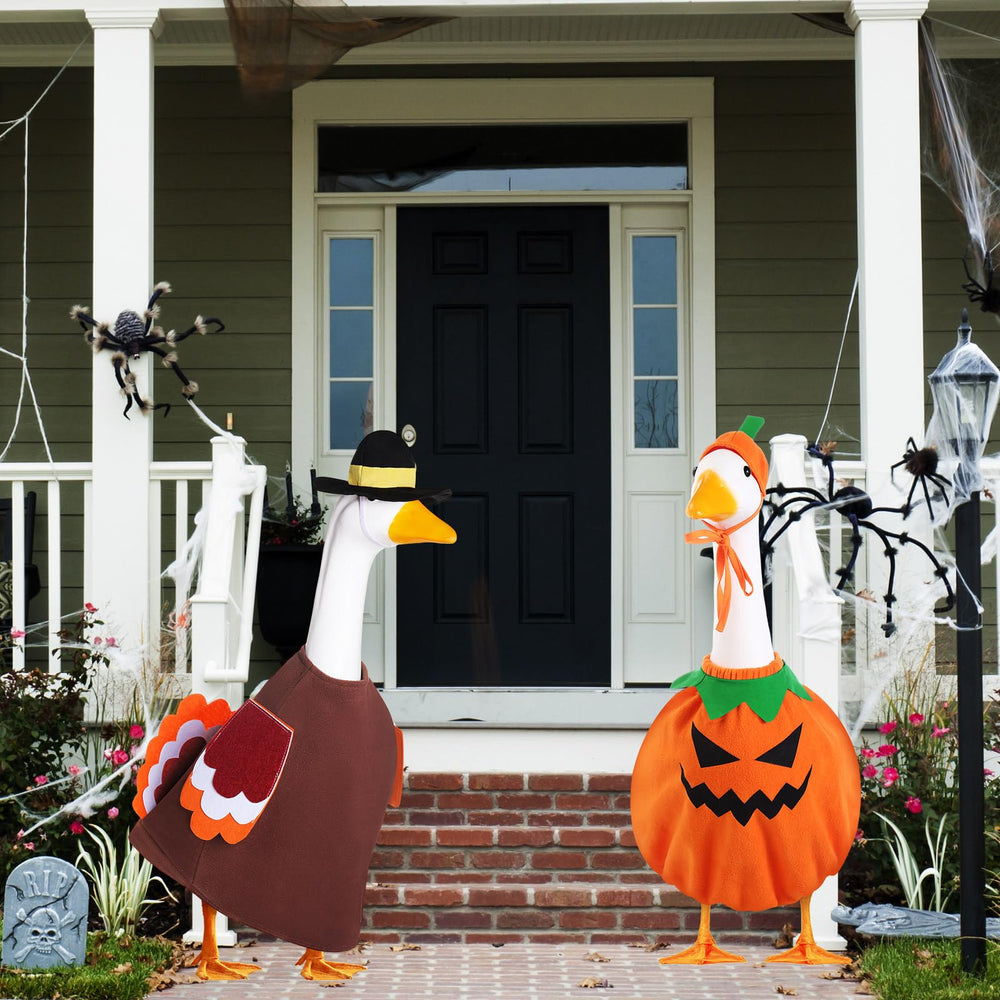 Silicherry Goose Outfit displayed on a lawn goose statue