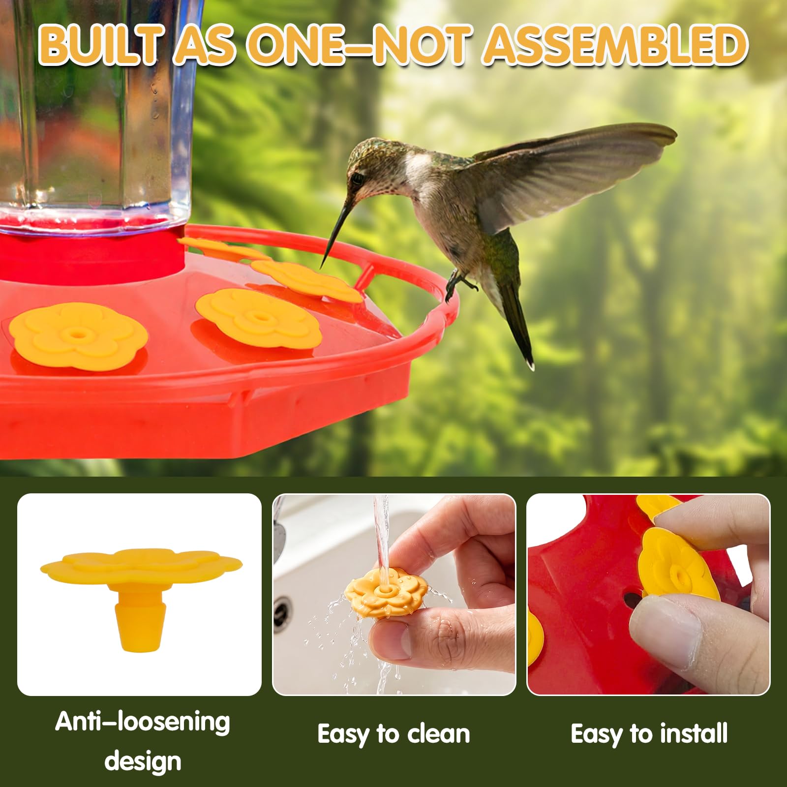 Silicone hummingbird feeder flower in a natural garden setting