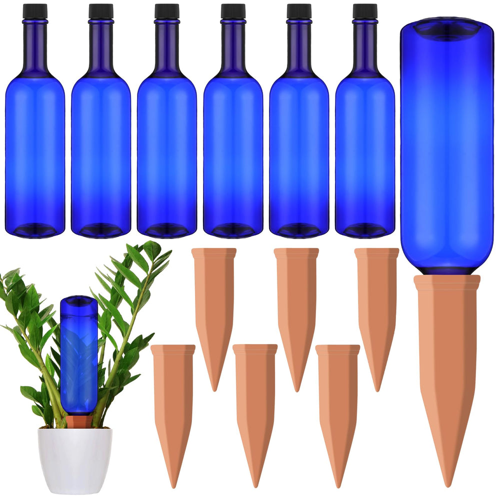 SiliFine Terracotta Watering Spike with blue bottle