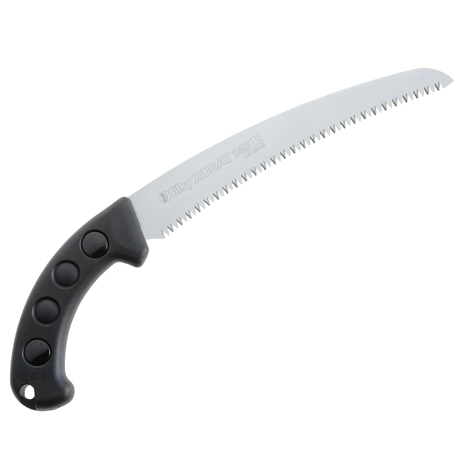 Silky ZUBAT Professional Curved Hand Saw displayed on a workbench