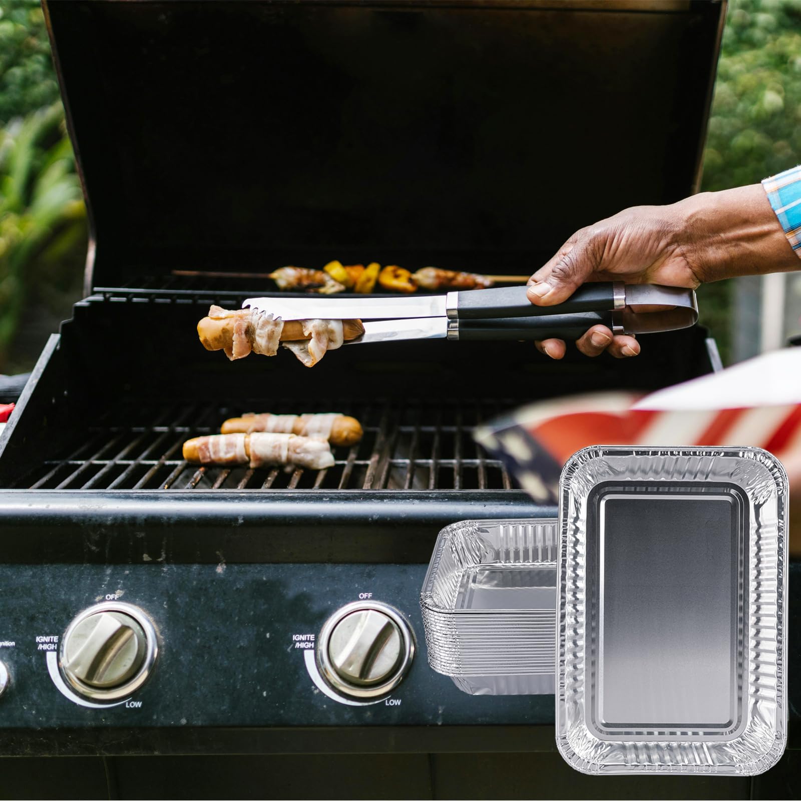 SilvaKoon drip pans on a grill