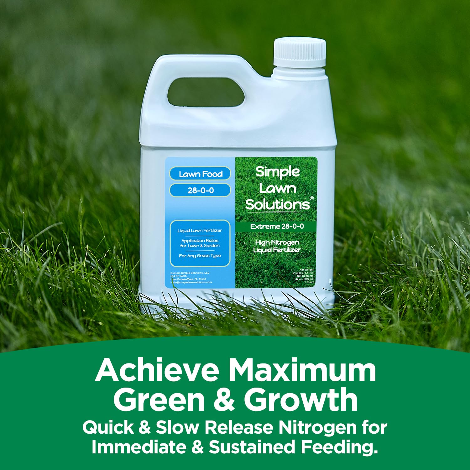 Simple Lawn Solutions 28-0-0 Liquid Fertilizer in use with hose end sprayer