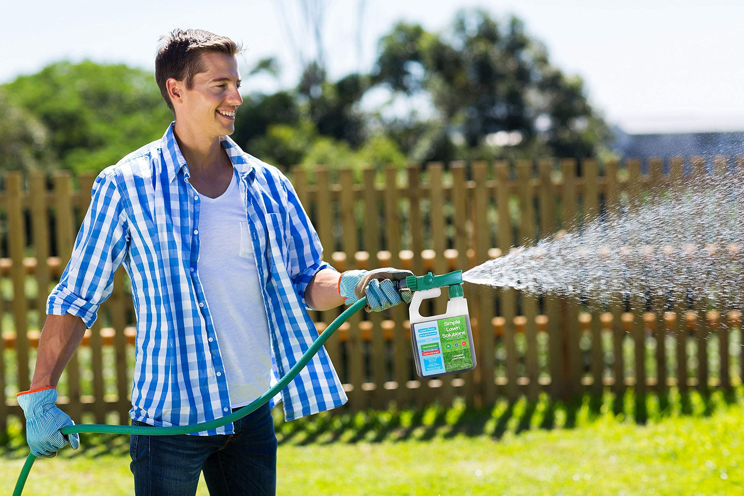 Simple Lawn Solutions logo on the Fertilizer bottle