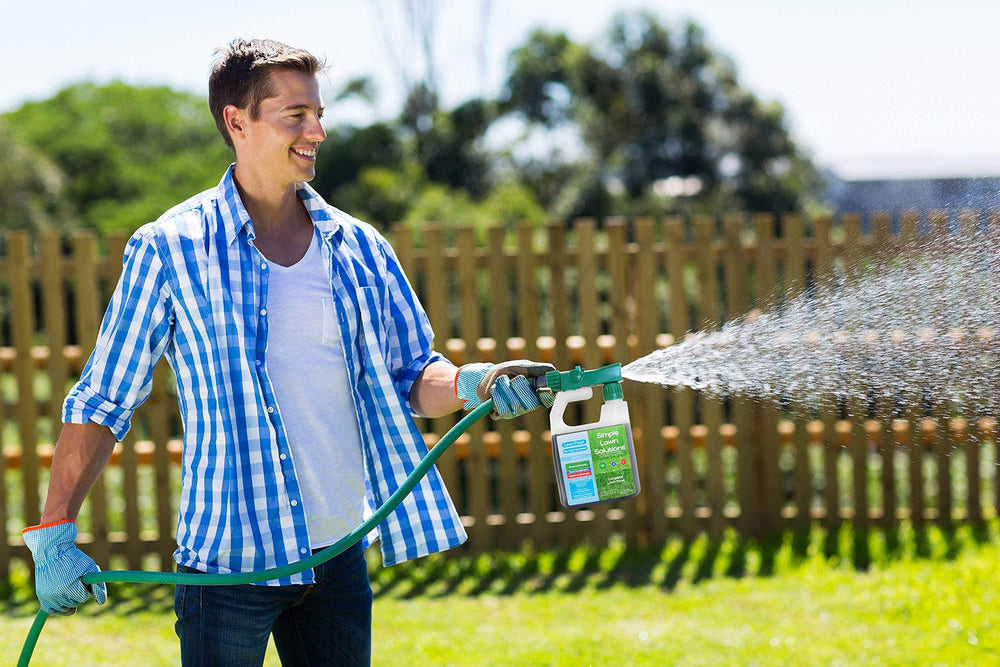 Simple Lawn Solutions logo on the Fertilizer bottle