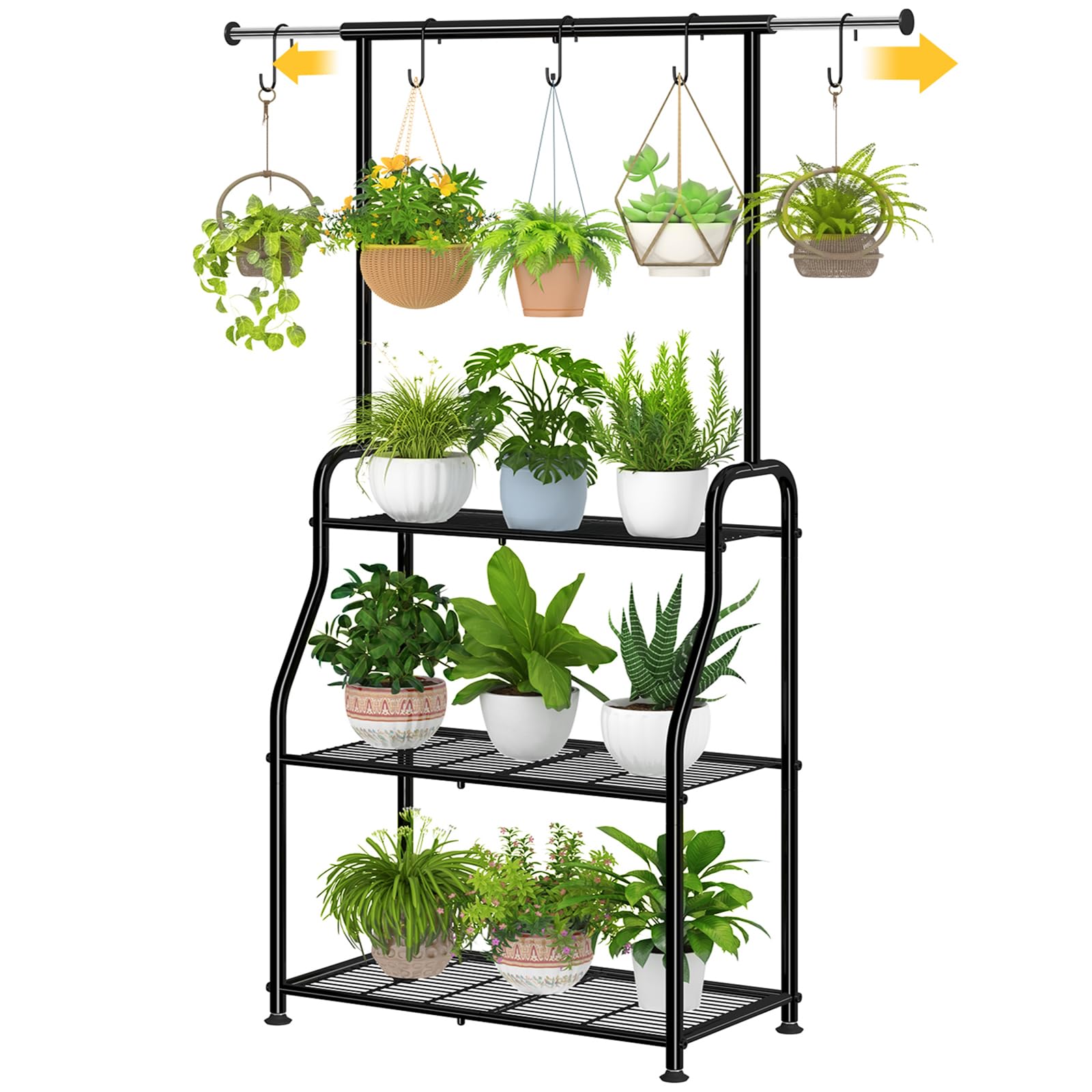 Simple Trending 3 Tiered Plant Stand front view in black