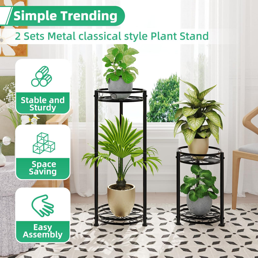 Simple Trending Round Plant Stand 16.75" height black model side view