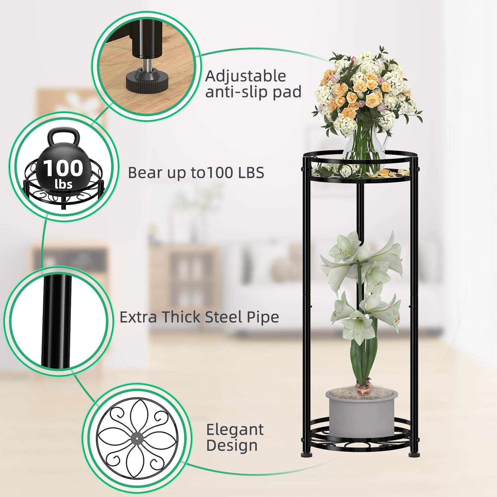 Simple Trending Round Plant Stand in outdoor garden setting