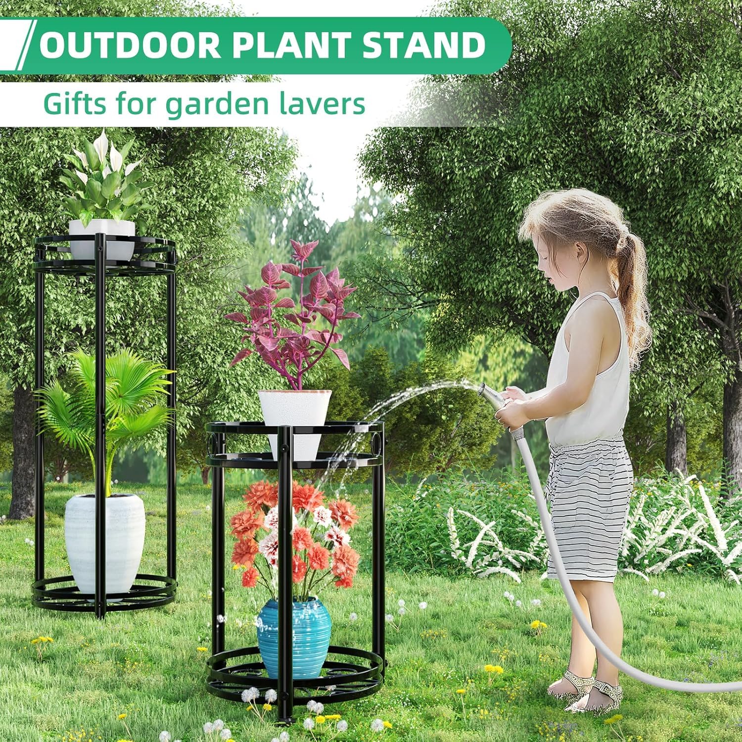Simple Trending Round Plant Stand set of 2 displayed with indoor plants
