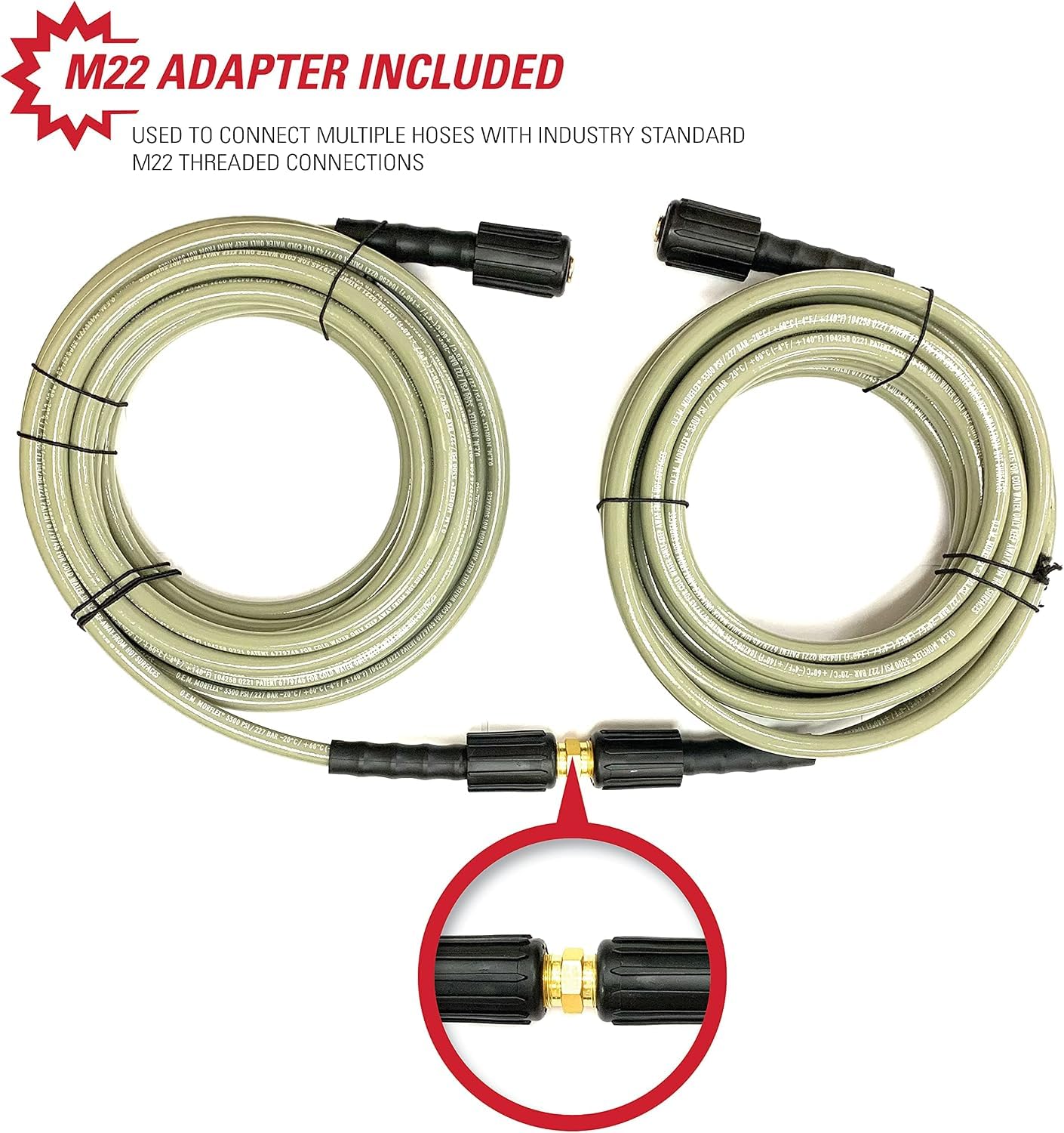SIMPSON 25ft MorFlex Pressure Washer Hose in use on patio