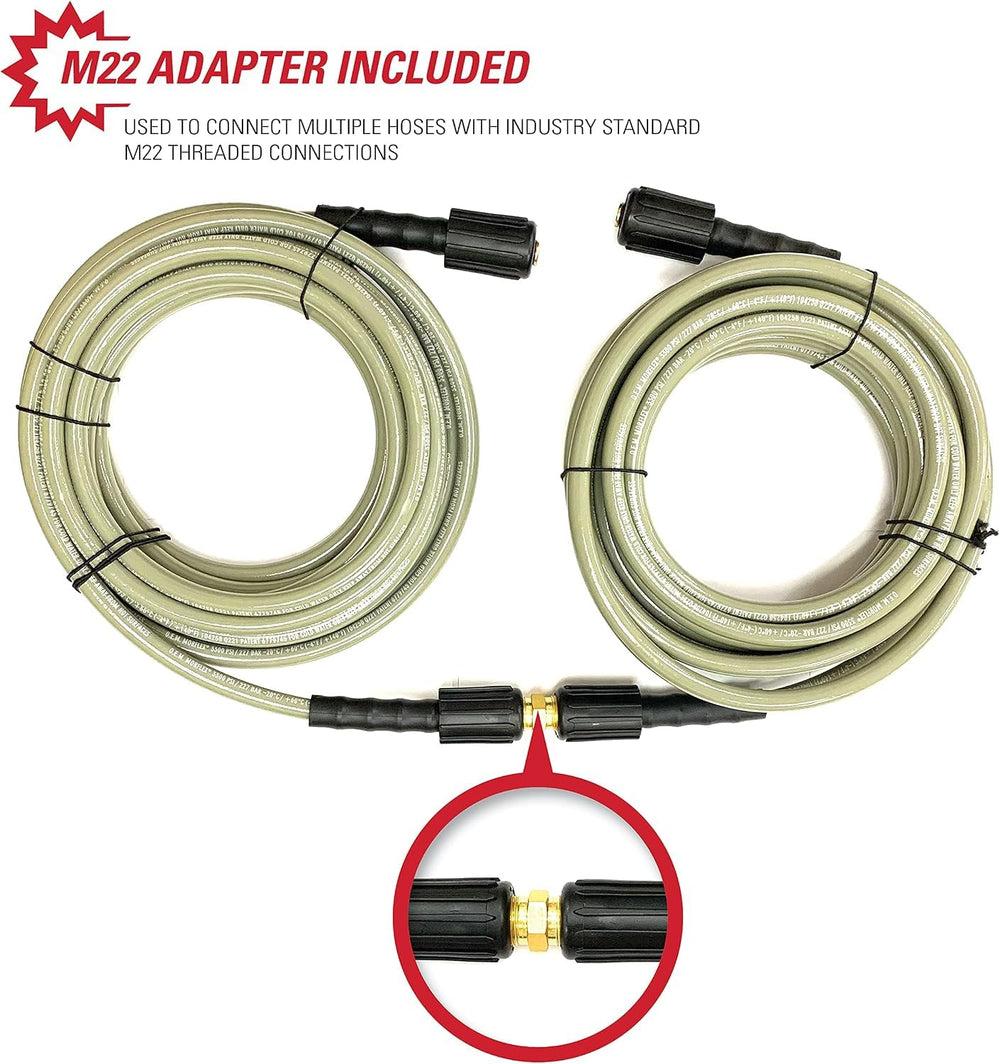 SIMPSON 25ft MorFlex Pressure Washer Hose in use on patio