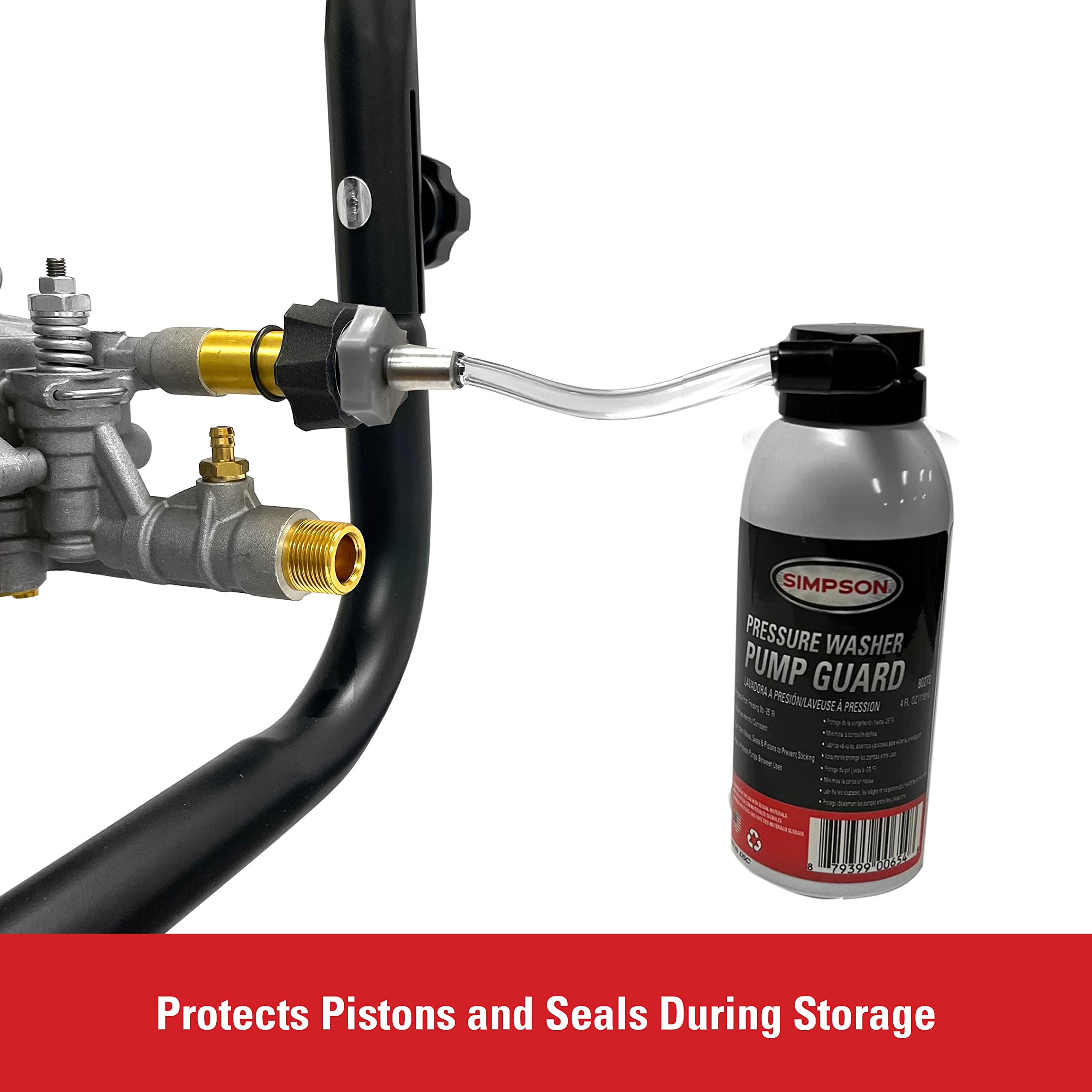 SIMPSON Pump Guard in a storage setting with pressure washer