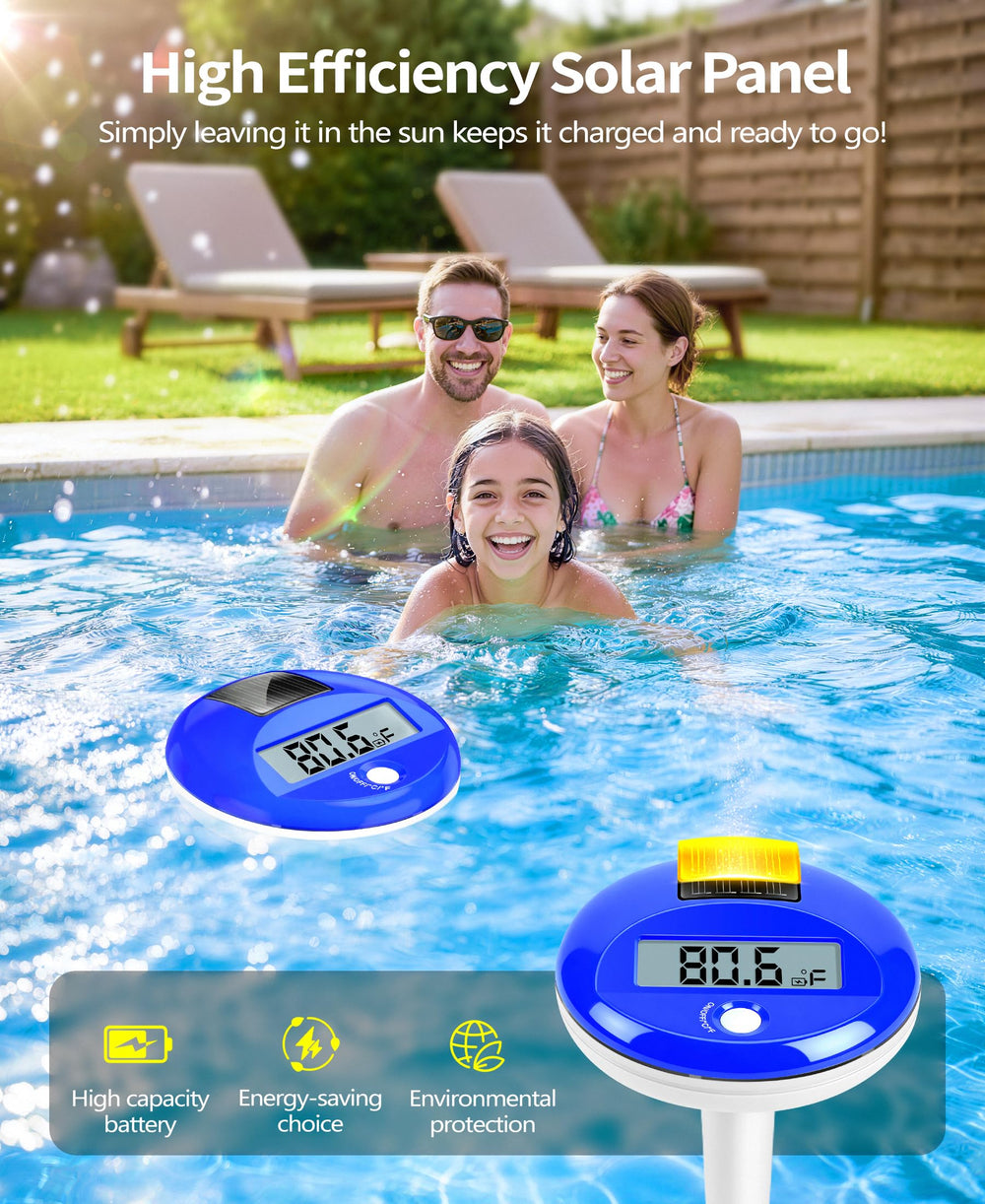 Sinbyuer Solar Digital Pool Thermometer back view with solar panel