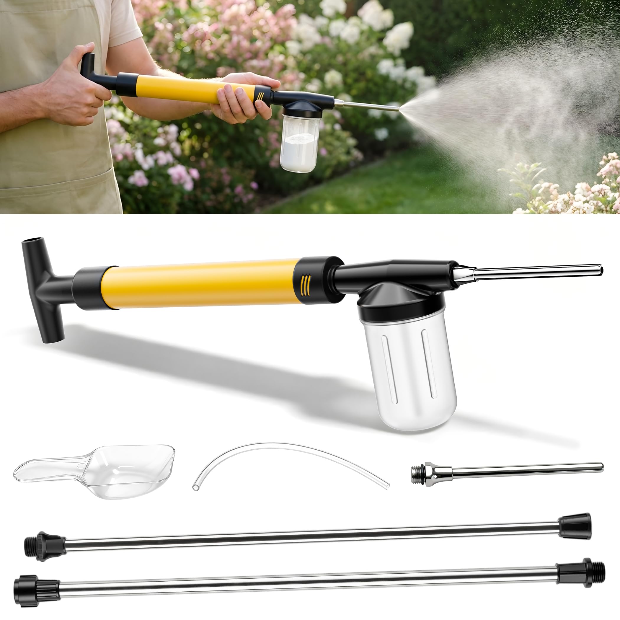 Sinoome Adjustable Powder Duster with 4 FT extension pole in yellow