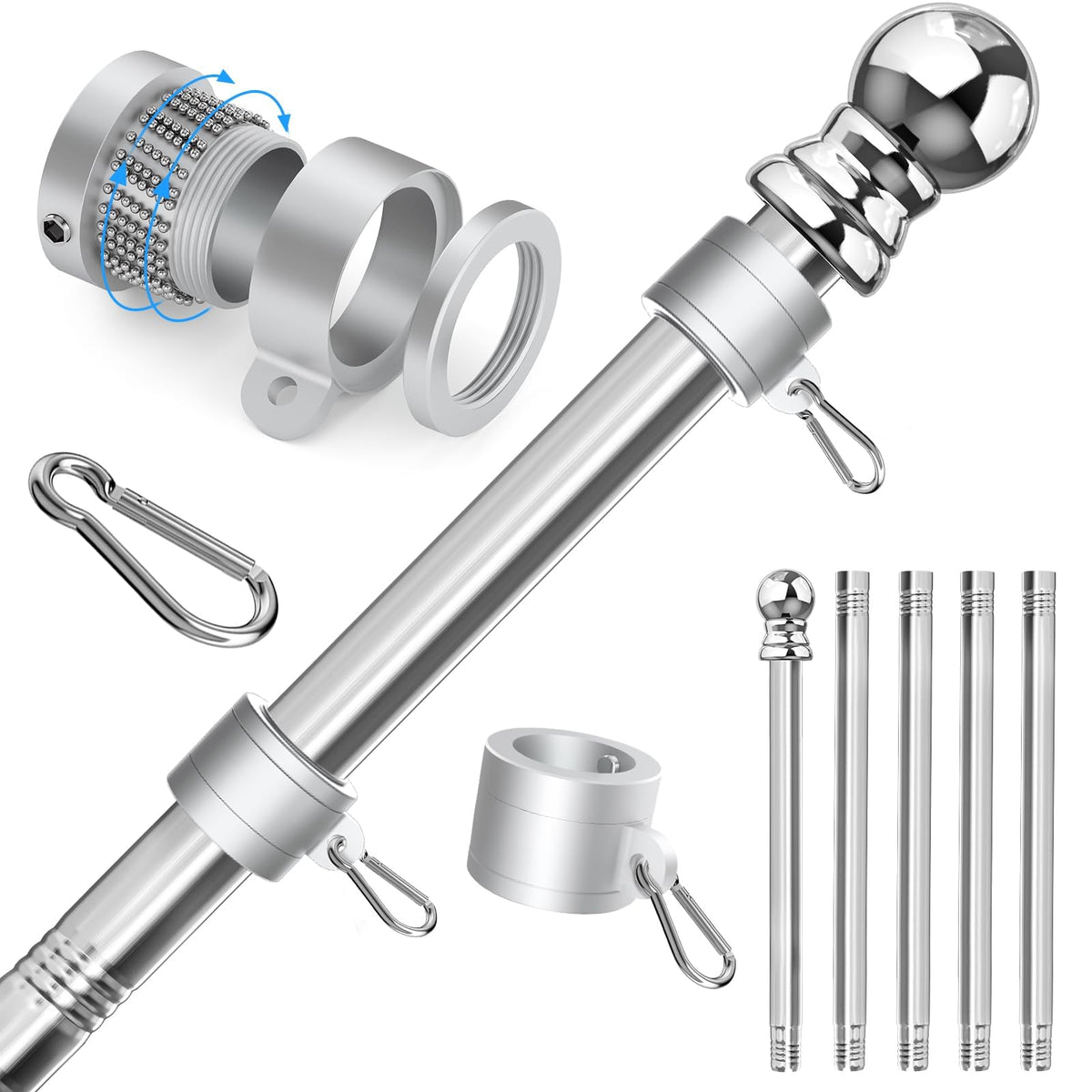 Sinyoeer 6FT stainless steel flag pole front view