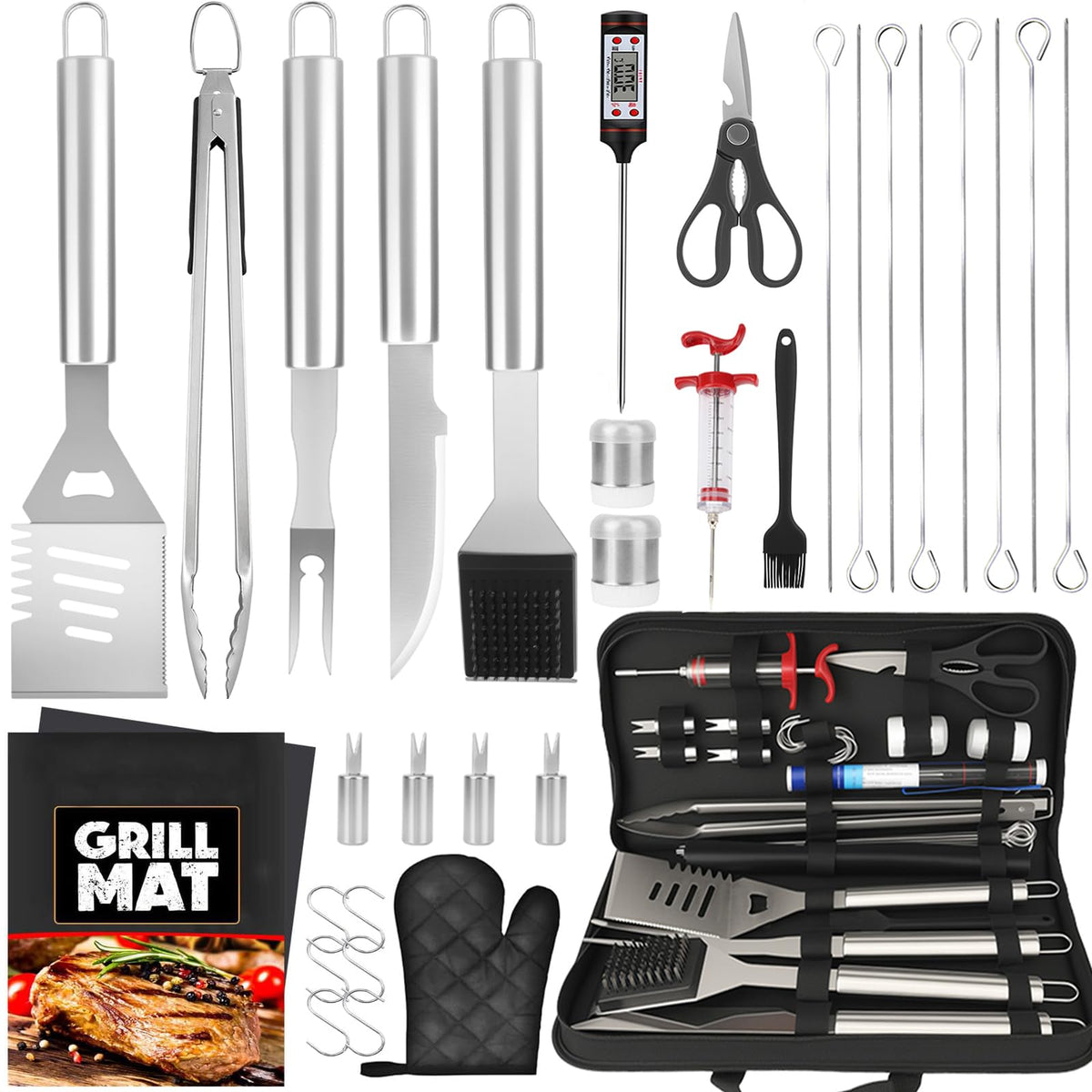SINZUX BBQ Grill Accessories complete 32-piece set with storage bag