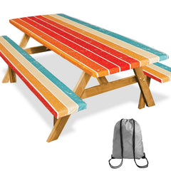 SiorVeol picnic table cover set with vibrant orange blue rainbow pattern