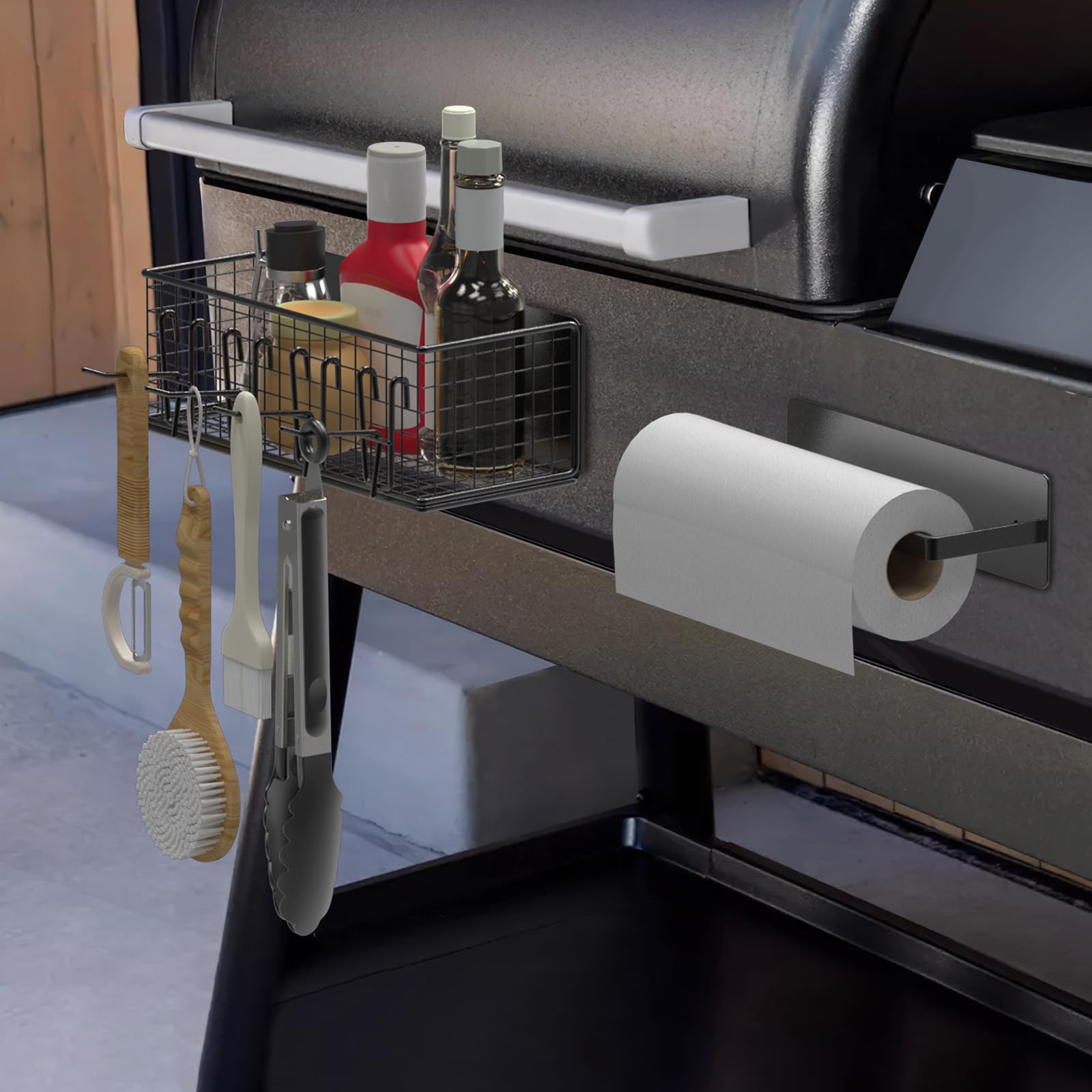 Sirozi Magnetic Storage Bin and Paper Towel Holder in outdoor setting