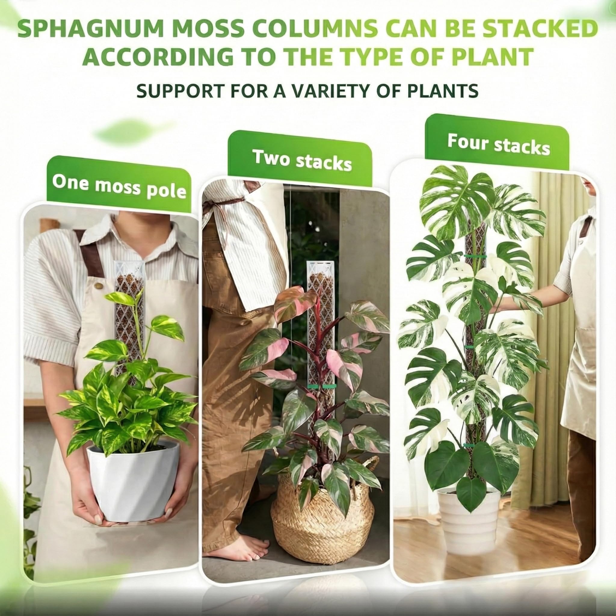 Sisher 16 Inch Plastic Moss Pole stacked example
