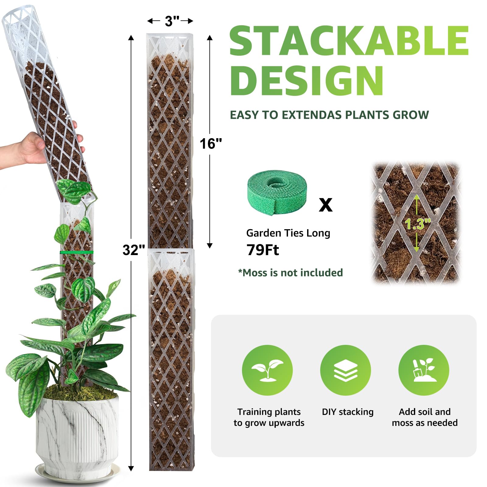 Sisher 16 Inch Plastic Moss Pole with climbing plant