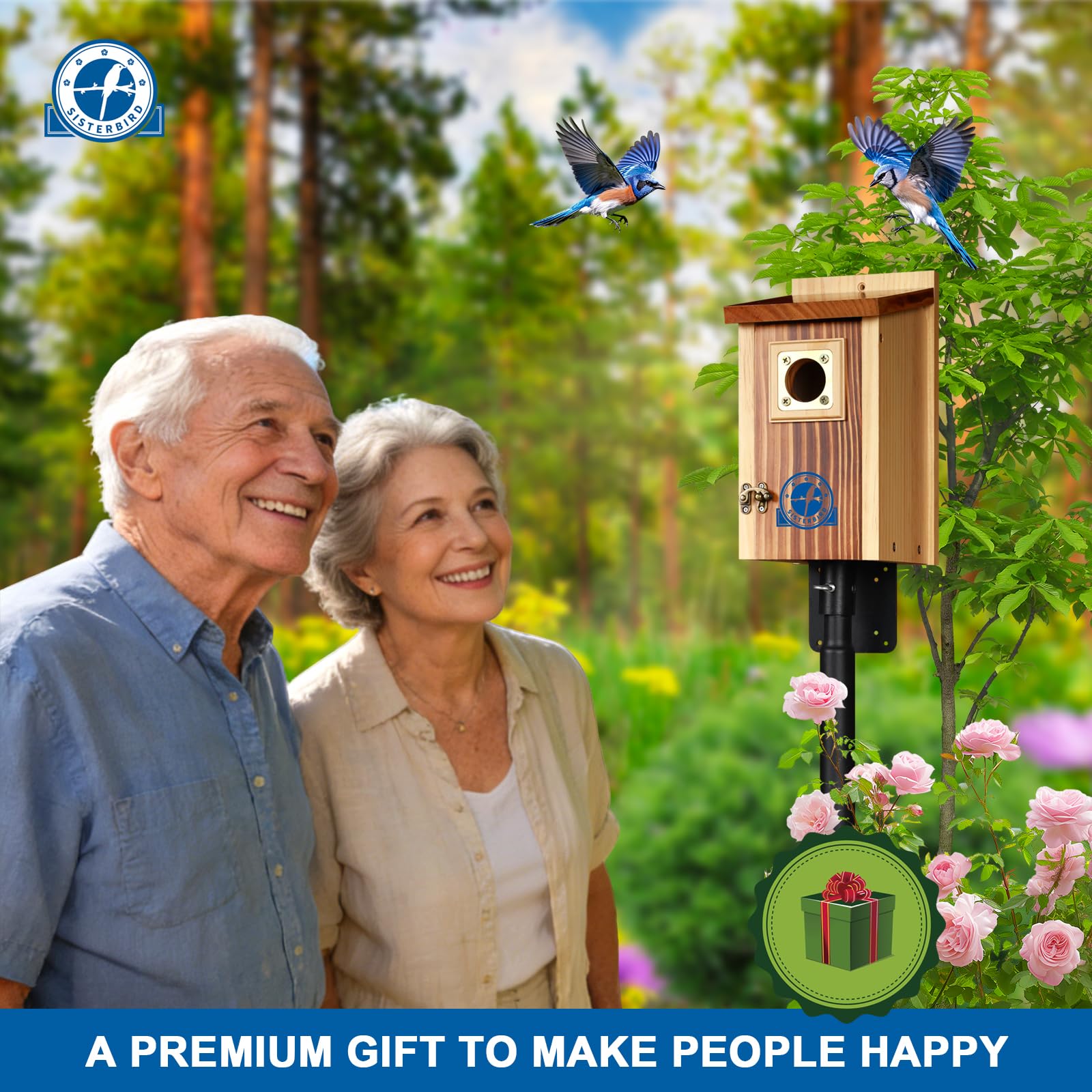 SISTERBIRD 2 Pack Bluebird House in garden setting