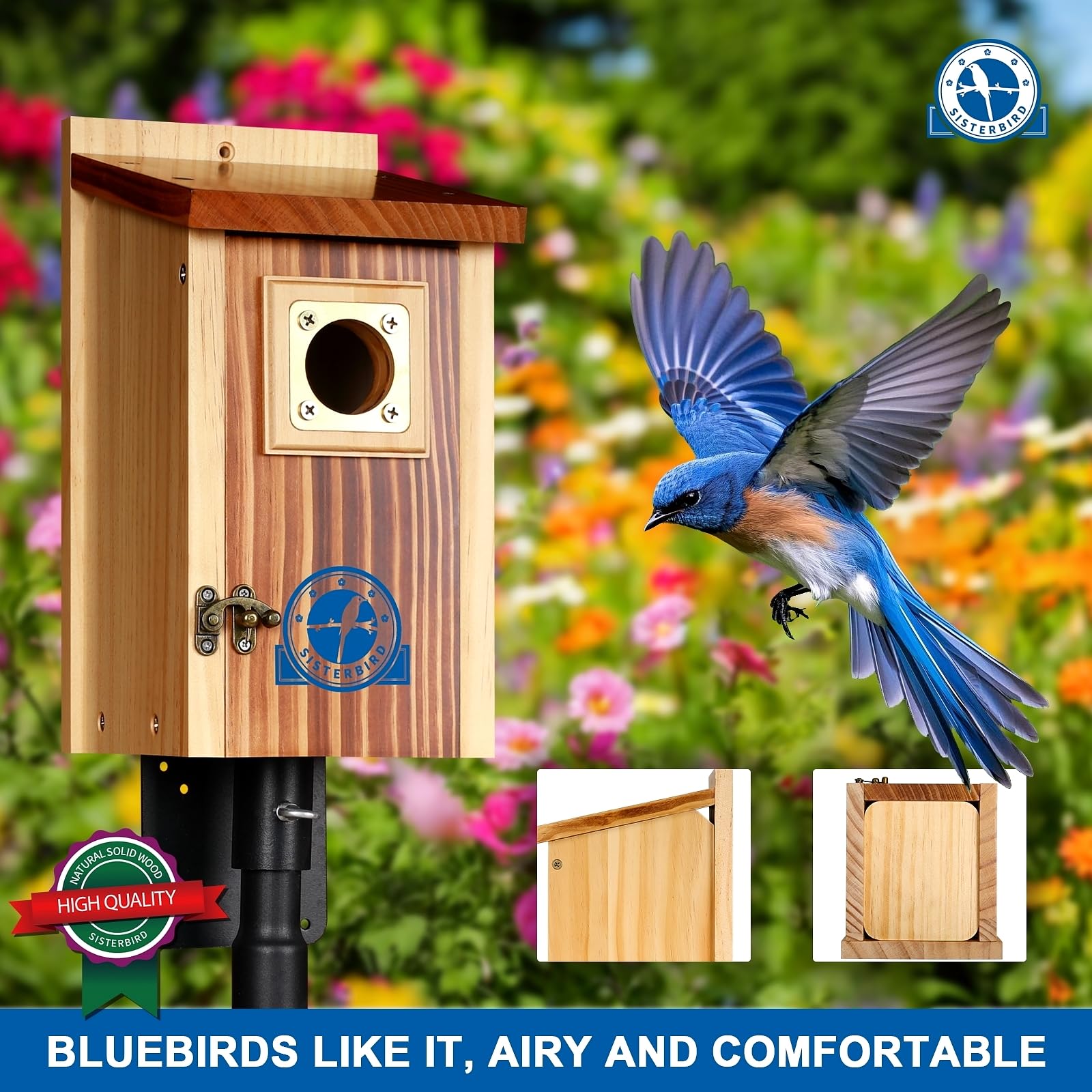 SISTERBIRD Bluebird House side view with vintage door latch