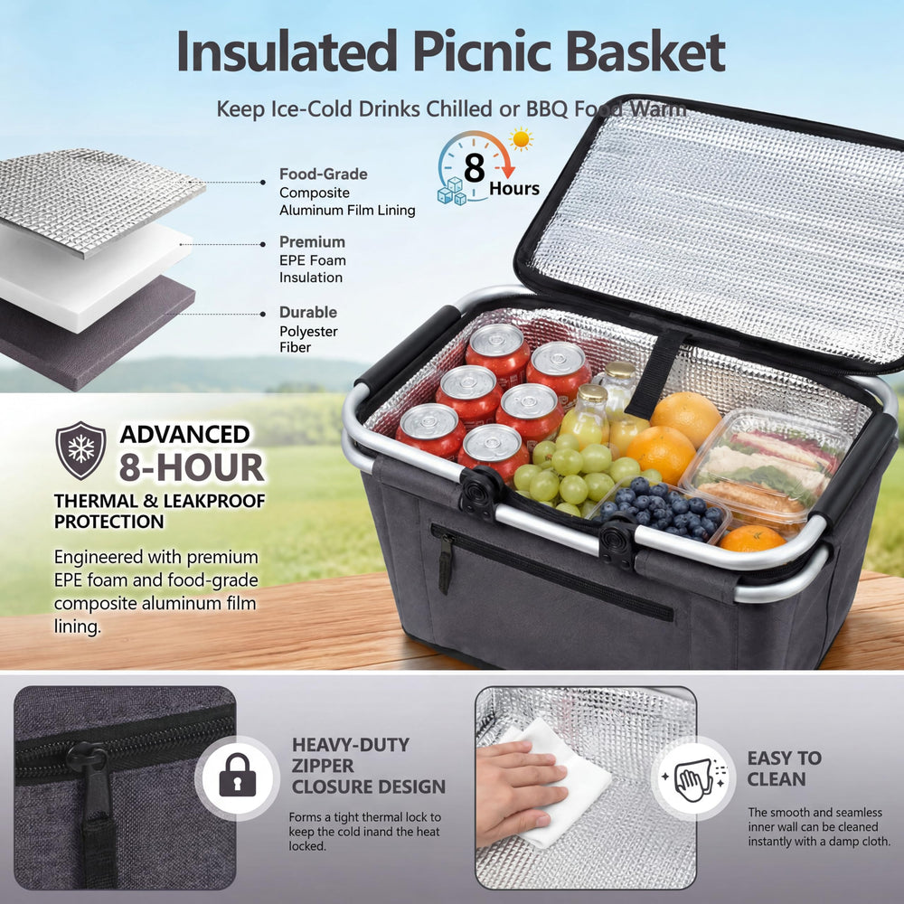 SIYUAN Picnic Basket collapsed for easy storage